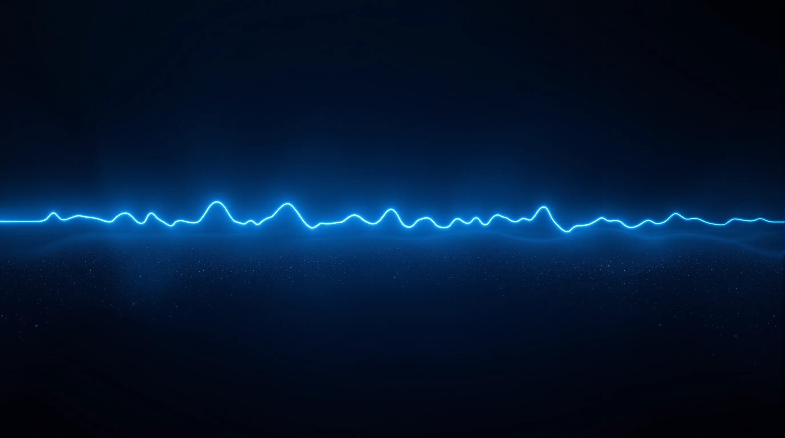 Cinematic key art of a flowing delta-wave EEG oscillation in electric-ice-blue on midnight